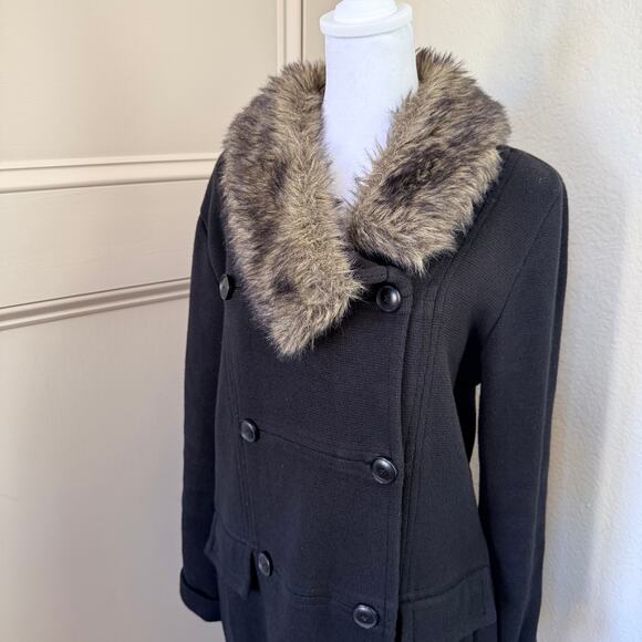 Cabi Black Heavy Knit Sweater Jacket w/ Removable Faux Fur Collar – Size Small - Picture 2 of 7